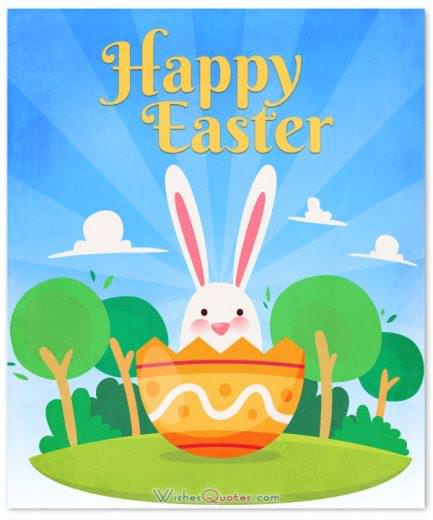 Happy Easter Card With a cute white bunny and an easter egg
