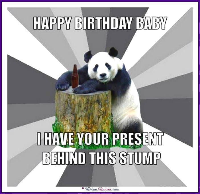 Funny Animal Birthday Meme: I have your present behind this stump.