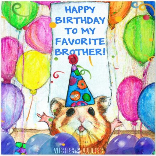 Digital art of a room full of birthday balloons and colorful background and a very cute hamster with a birthday hat holding a big Happy Birthday sign