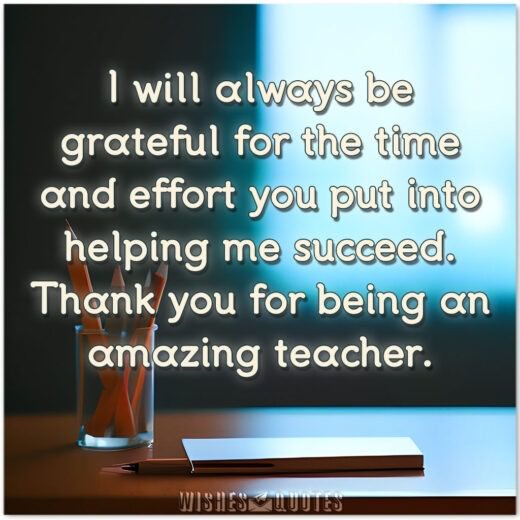 I will always be grateful for the time and effort you put into helping me succeed. Thank you for being an amazing teacher.