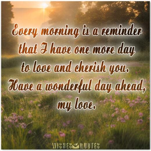 Every morning is a reminder that I have one more day to love and cherish you. Have a wonderful day ahead, my love.